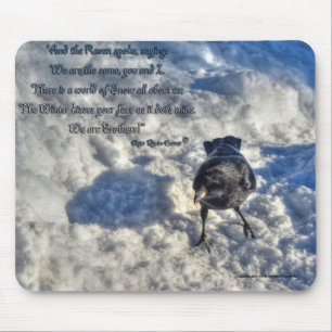 Cute Black Raven in the Snow Photo Mouse Mat