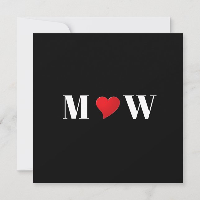Cute black red heart custom couple monogram modern holiday card (Front)