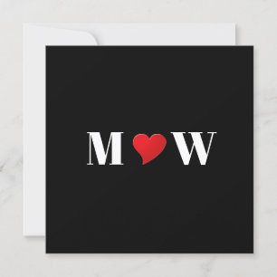 Cute black red heart custom couple monogram modern holiday card