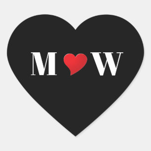 Cute black red heart custom couple monogram modern sticker