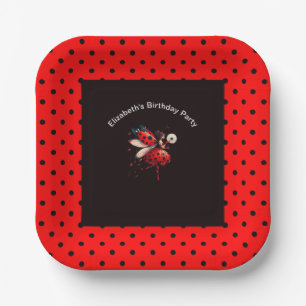Cute Black & Red Ladybug Fairy Birthday Party  Paper Plate