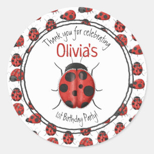 Cute Black Red Ladybug Pattern Thank You Classic Round Sticker