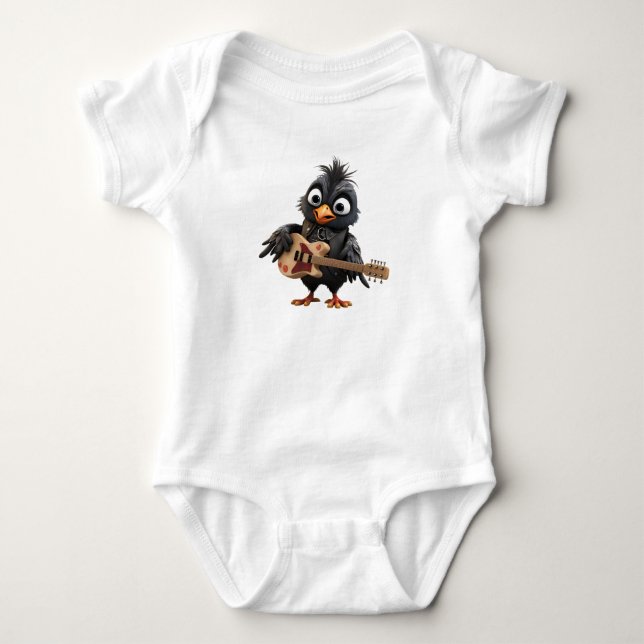 Cute Black Rocker Bird Baby Bodysuit (Front)