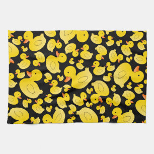 Cute black rubber ducks tea towel