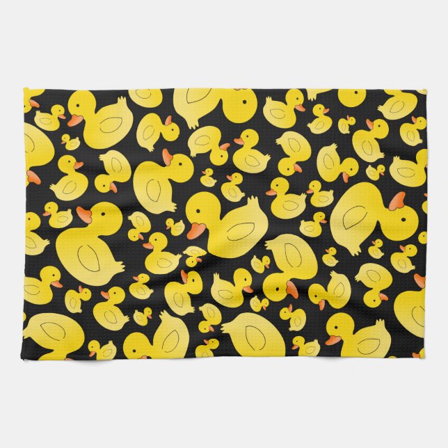 Cute black rubber ducks tea towel (Horizontal)