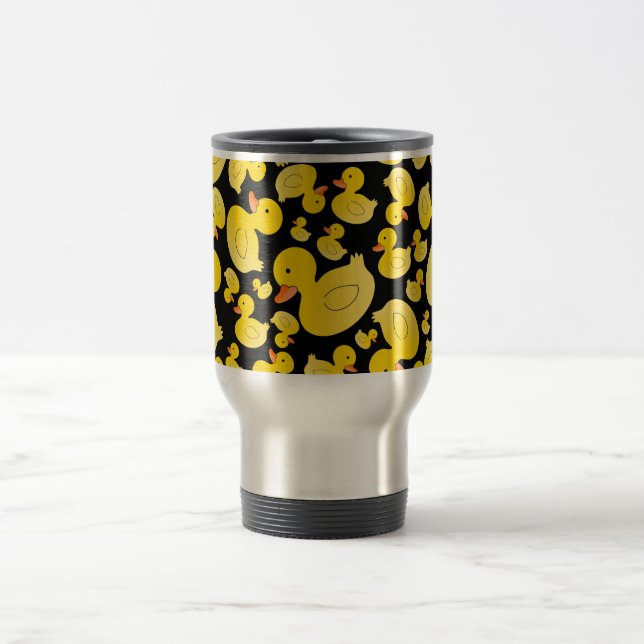 Cute black rubber ducks travel mug (Center)