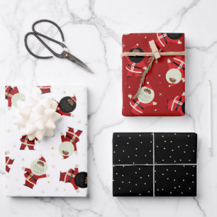 Cute Black Santa Party Pattern Collection Wrapping Paper Sheet