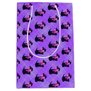 Cute Black Scottish Terrier Dog Plaid Holiday Medium Gift Bag