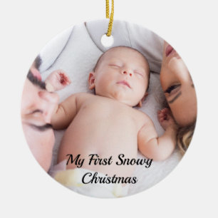 Cute Black Script My First Snowy Christmas Baby Ceramic Tree Decoration