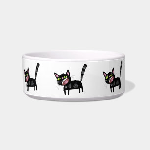 Cute Black Scruffy Cartoon Kitten Cat Bowl