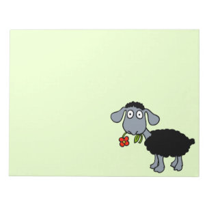 Cute Black Sheep Cartoon Lamb with Red Flower Notepad
