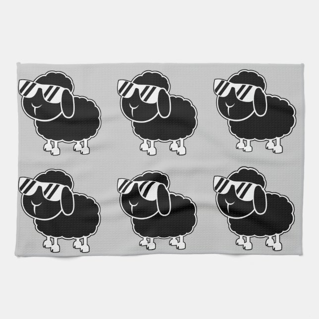 Cute Black Sheep Cartoon Tea Towel (Horizontal)
