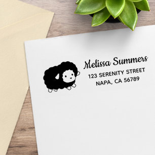 Cute Black Sheep Ewe Return Address Rubber Stamp