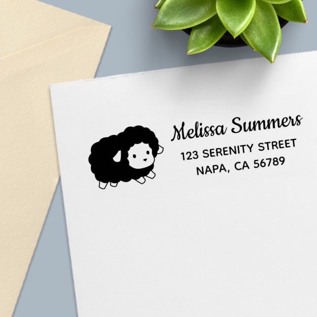 Cute Black Sheep Ewe Return Address Self-inking Stamp (Creator Uploaded)