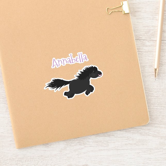 Cute black shetland pony cartoon illustration (Notebook)