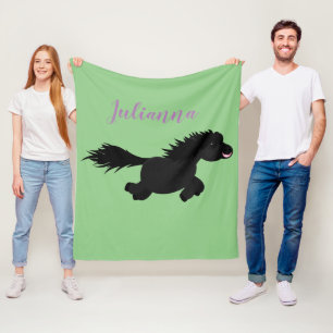 Cute black shetland pony cartoon illustration fleece blanket