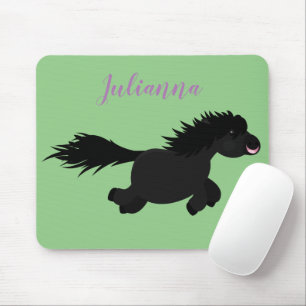 Cute black shetland pony cartoon illustration mouse mat