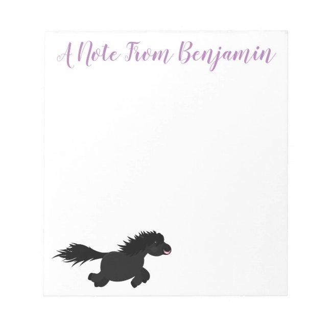 Cute black shetland pony cartoon illustration notepad (Front)