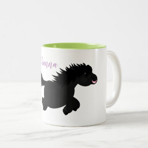 Cute black shetland pony cartoon illustration Two-Tone coffee mug