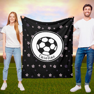 Cute Black Soccer Stars Pattern Girl Personalised Fleece Blanket
