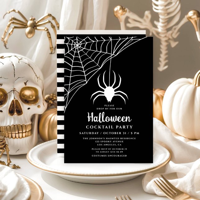 Cute Black Spider Halloween Cocktail Party Invitation (Cute Black Spider Halloween Cocktail Party Invitation)