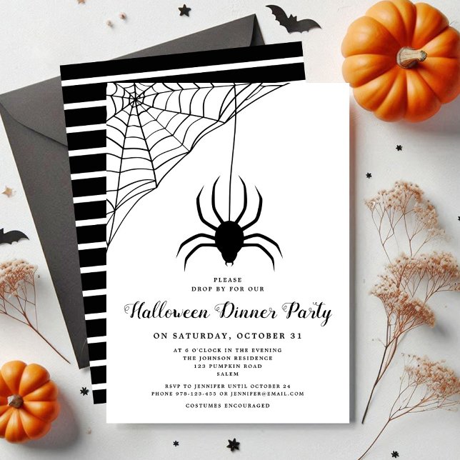 Cute Black Spider Halloween Dinner Party Invitation (Cute Black Spider Halloween Dinner Party Invitation)