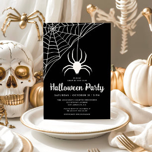 Cute Black Spider Halloween Party Invitation