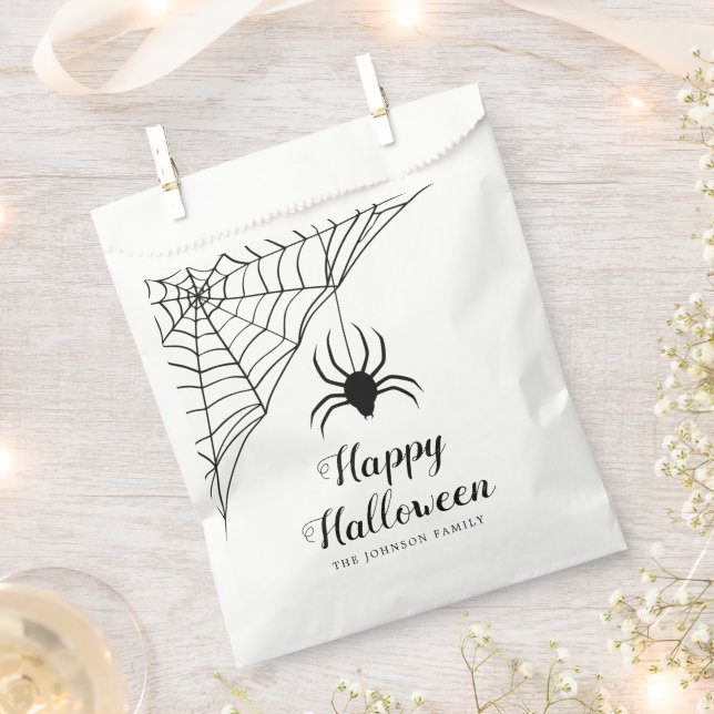 Cute Black Spider Happy Halloween Favour Bags (Clipped)
