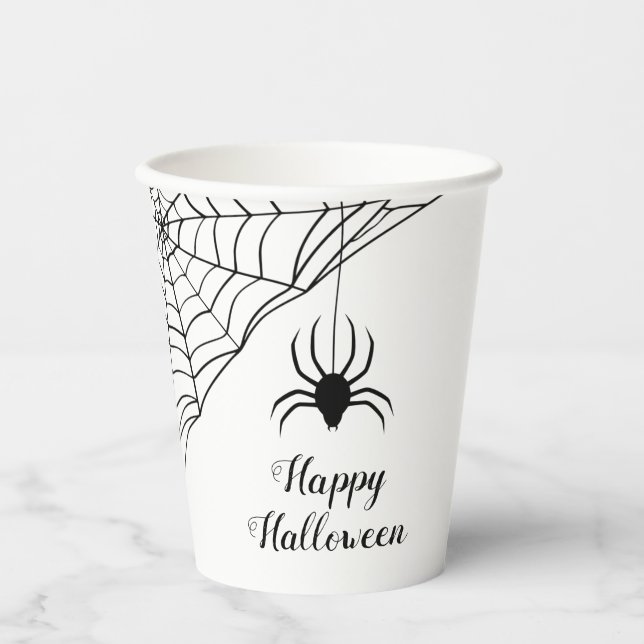 Cute Black Spider Happy Halloween Paper Cups (Front)