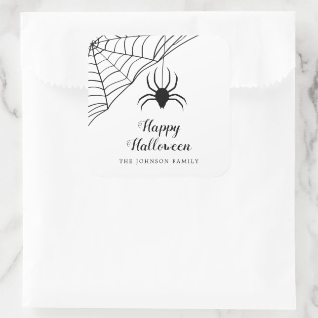 Cute Black Spider Happy Halloween  Square Sticker (Bag)