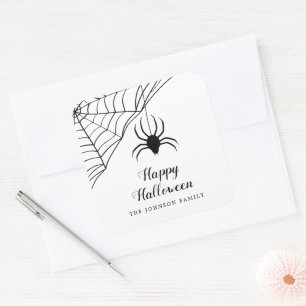 Cute Black Spider Happy Halloween Square Sticker