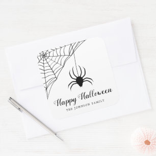 Cute Black Spider Happy Halloween  Square Sticker