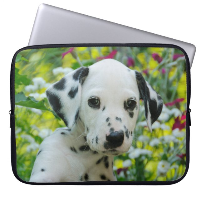Cute black spotted Dalmatian Baby Dog Puppy Photo Laptop Sleeve (Front)