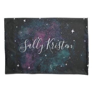 Cute Black Starry Night Sky Galaxy Space Decor Pillowcase