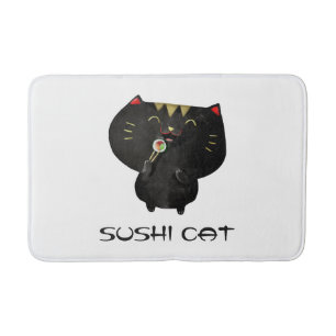Cute Black Sushi Cat Bath Mat