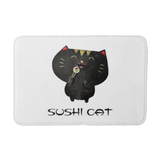 Cute Black Sushi Cat Bath Mat