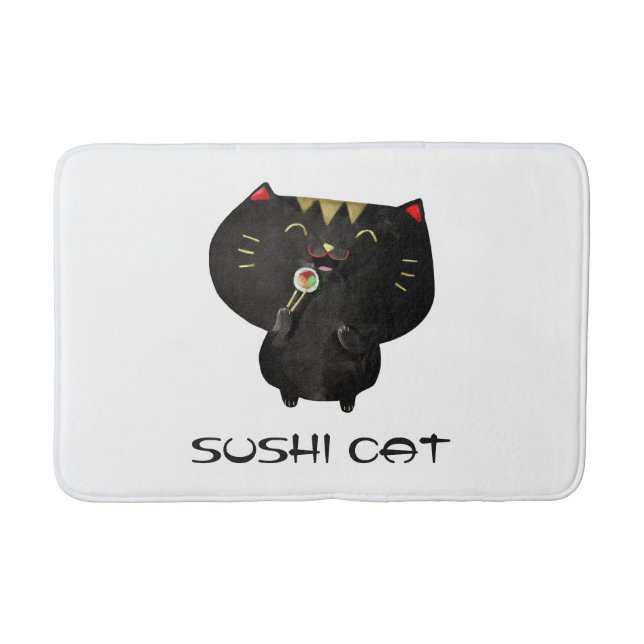 Cute Black Sushi Cat Bath Mat (Front)