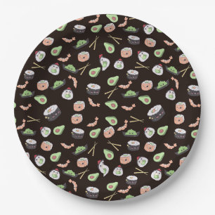 Cute black Sushi pattern Paper Plate