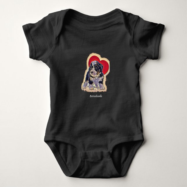 Cute Black Tan Bernedoodle  Baby Bodysuit (Front)