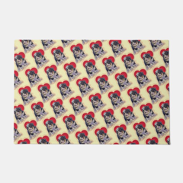 Cute Black Tan Bernedoodle  Doormat (Front)