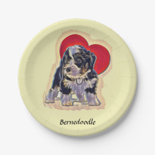 Cute Black Tan Bernedoodle  Paper Plate