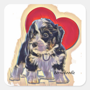 Cute Black Tan Bernedoodle  Square Sticker