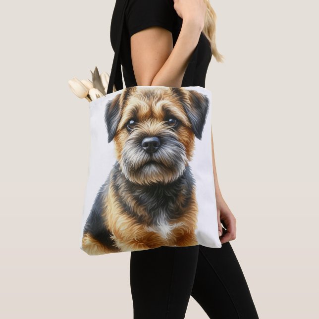 CUTE BLACK & TAN BORDER TERRIER DOG TOTE BAG (Close Up)