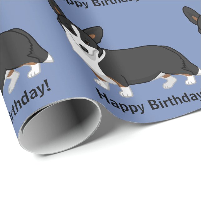 Cute Black Tan Cardigan Welsh Corgi Dog Lovers Wrapping Paper (Roll Corner)