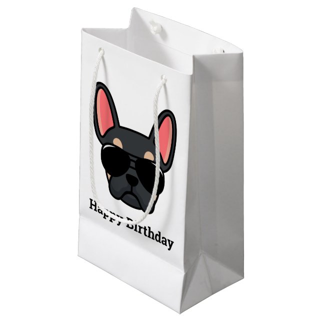 Cute Black Tan French Bulldog Face Small Gift Bag (Front Angled)