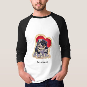 Cute Black Tan PopArt Bernedoodle Digital Heart T-Shirt