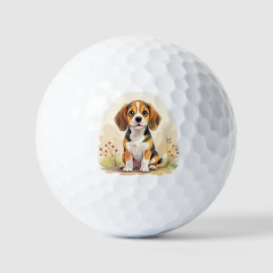 Cute Black Tan & White Tricolor Beagle Puppy Golf Balls
