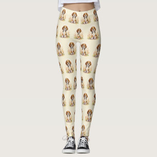 Cute Black Tan & White Tricolor Beagle Puppy Leggings