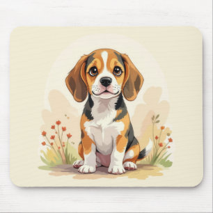 Cute Black Tan & White Tricolor Beagle Puppy Mouse Mat