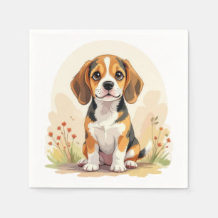 Cute Black Tan & White Tricolor Beagle Puppy Napkin